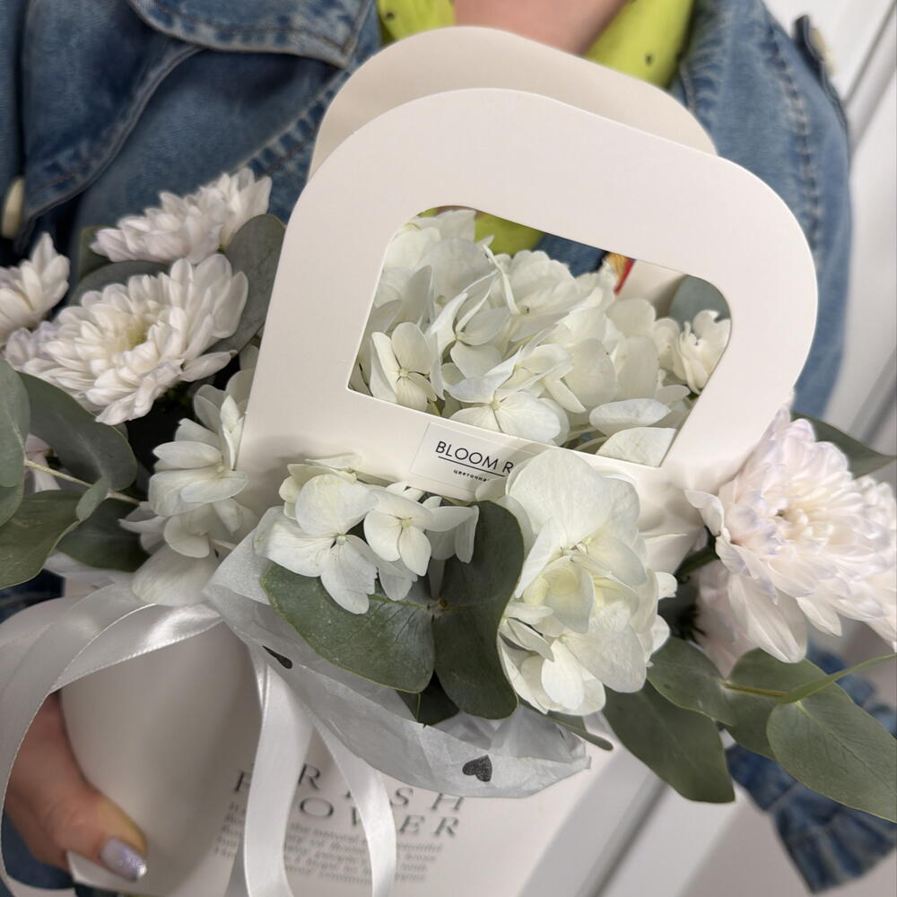 Белая сумочка Bloom room, гортензия, хризантема