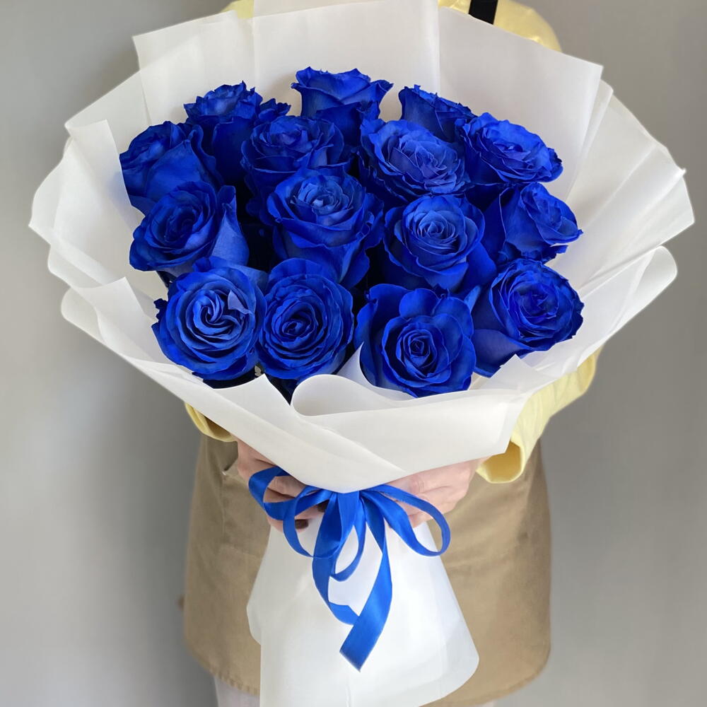 Букет синие розы 15 шт💙