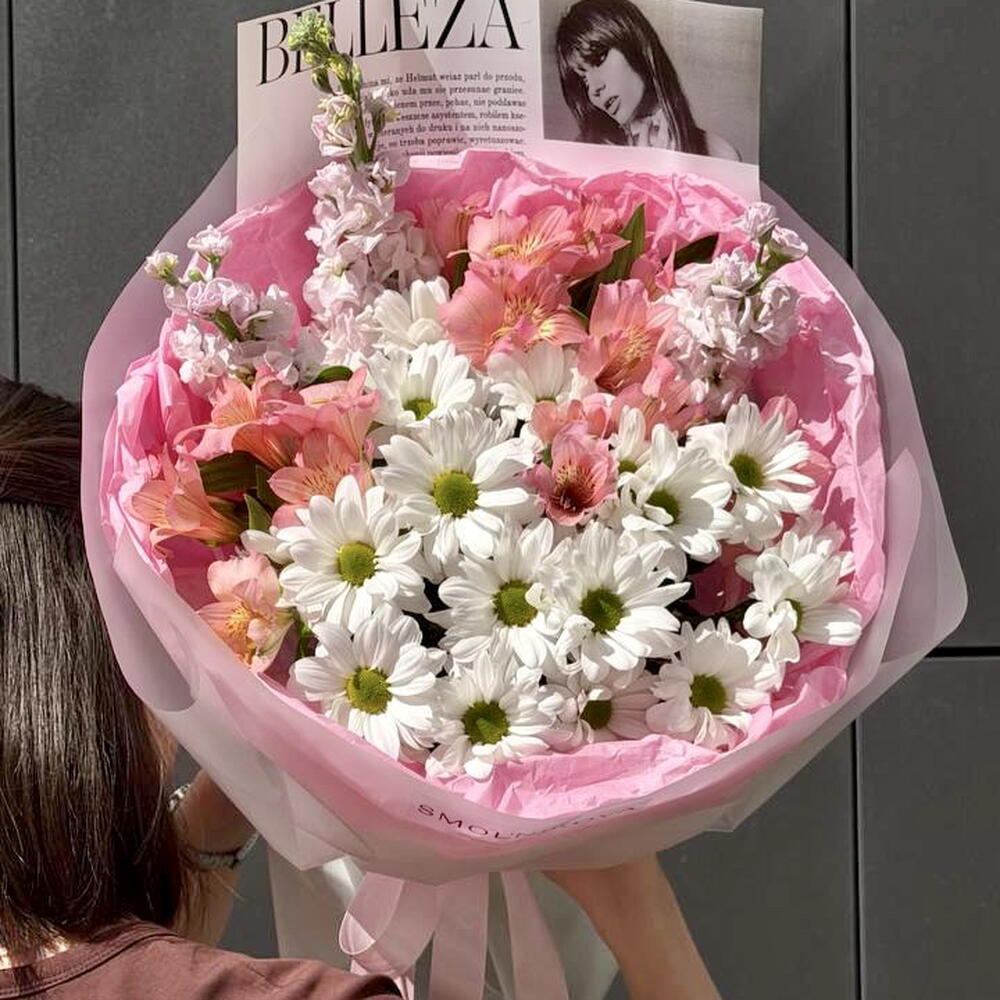 Летний букет с ромашкой , Альстромерией , матиоллой 🌸/ дофамин