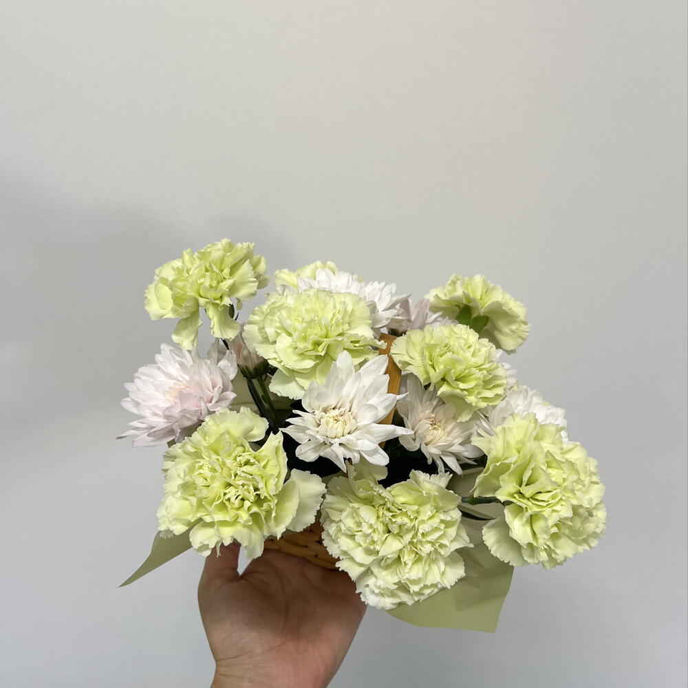 Маленькая композиция  в корзине с дианусом и хризантемой 🌸