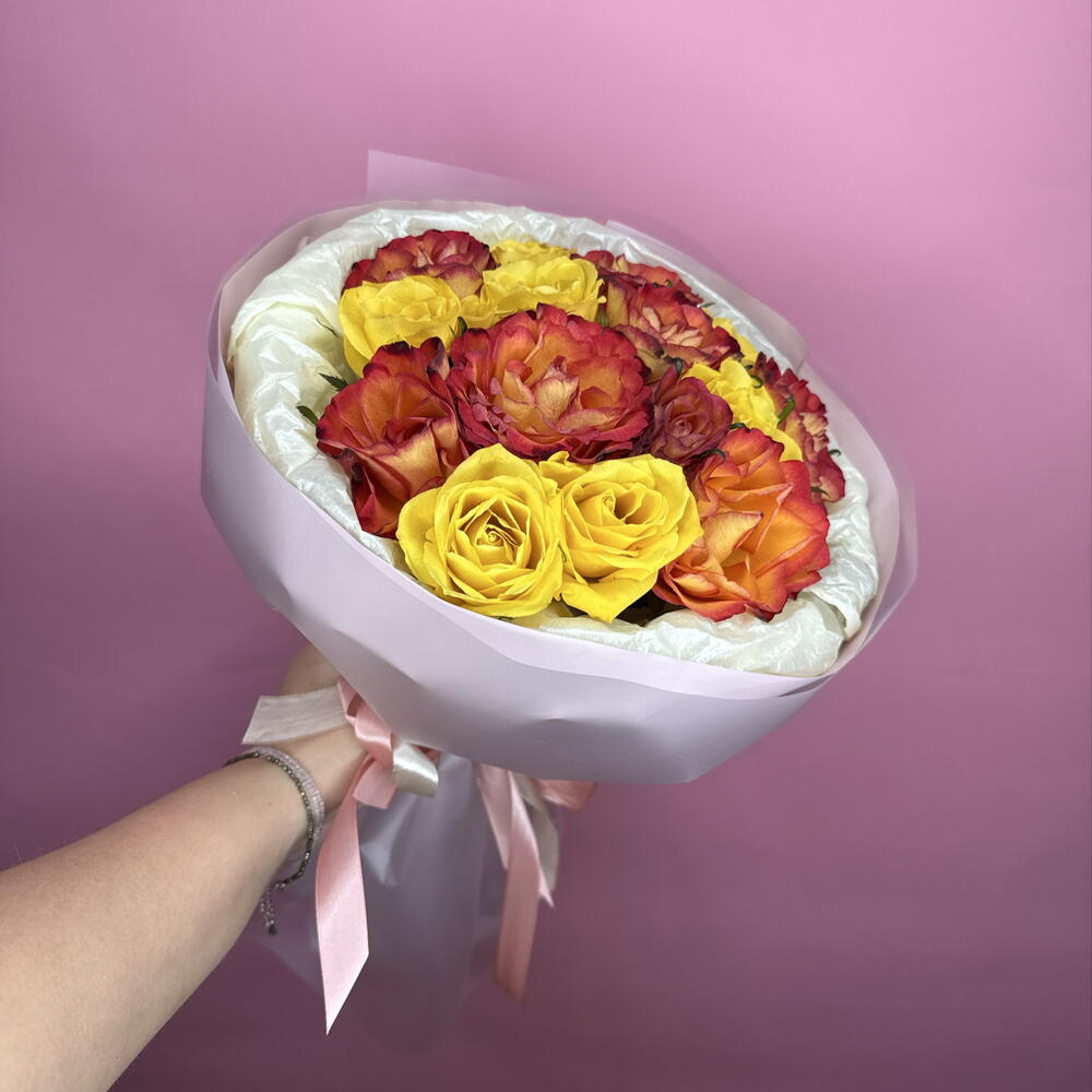 Букет розы микс для девушки, женщины, подруги, мамы, сестры, коллеги на день рождения, юбилей, свидание, свадьбу