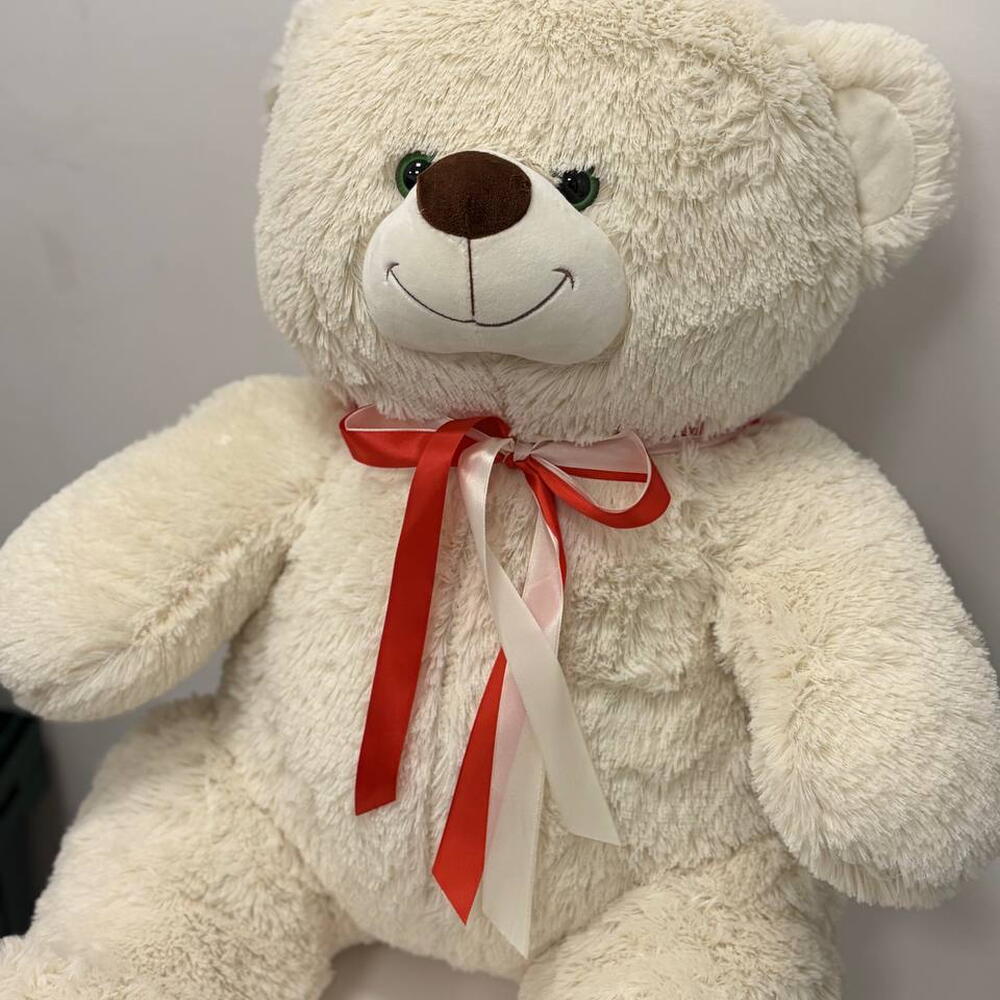 Мишка белый с атласной ленточкой 50 см 🧸💗