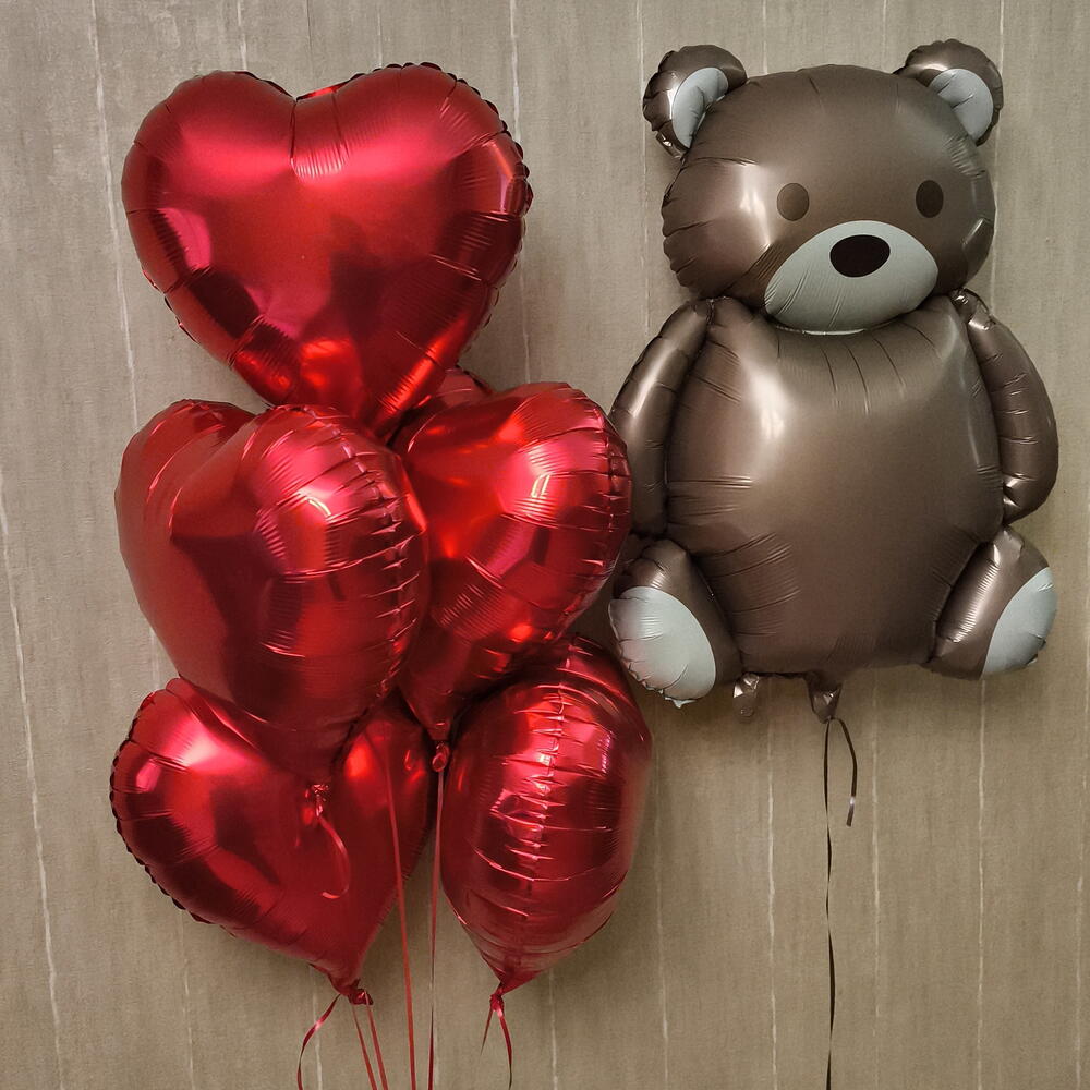 5 сердец и мишка