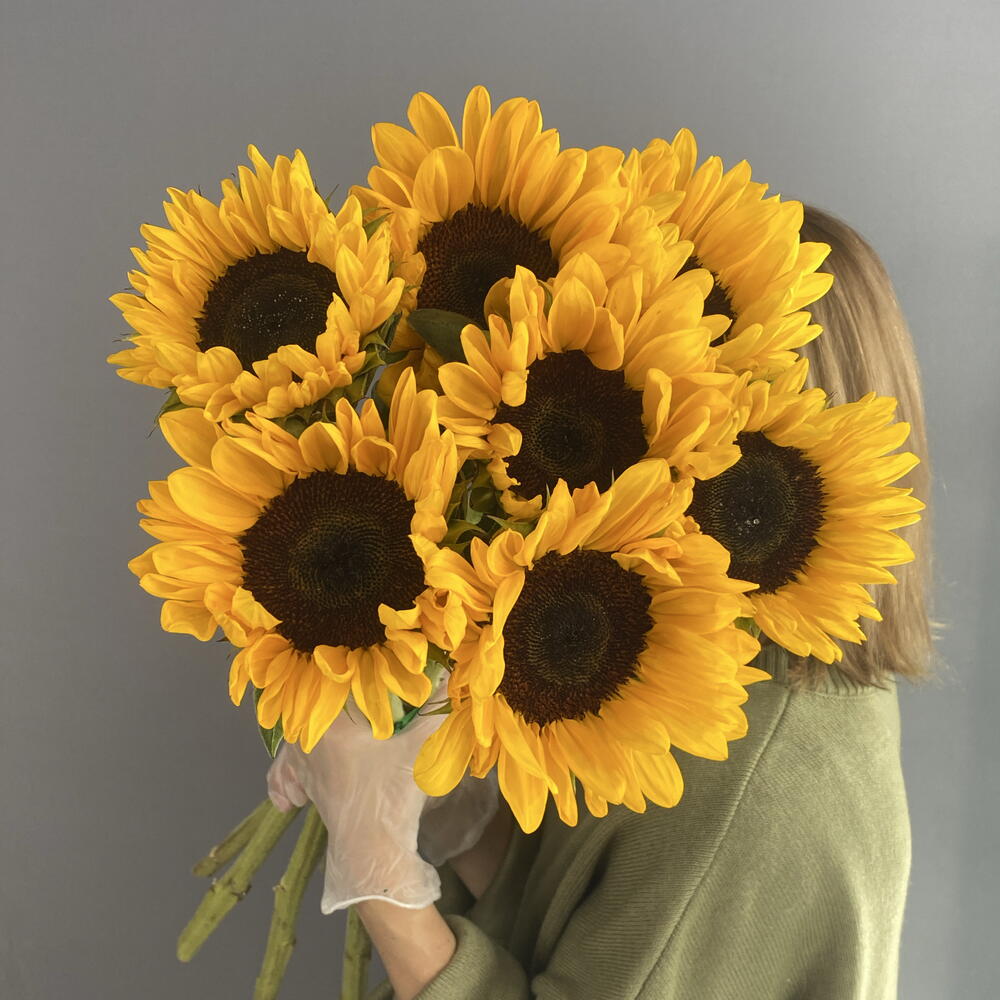 Монобукет солнечный 🌻 яркие подсолнухи 🌻🌻🌻 7 шт