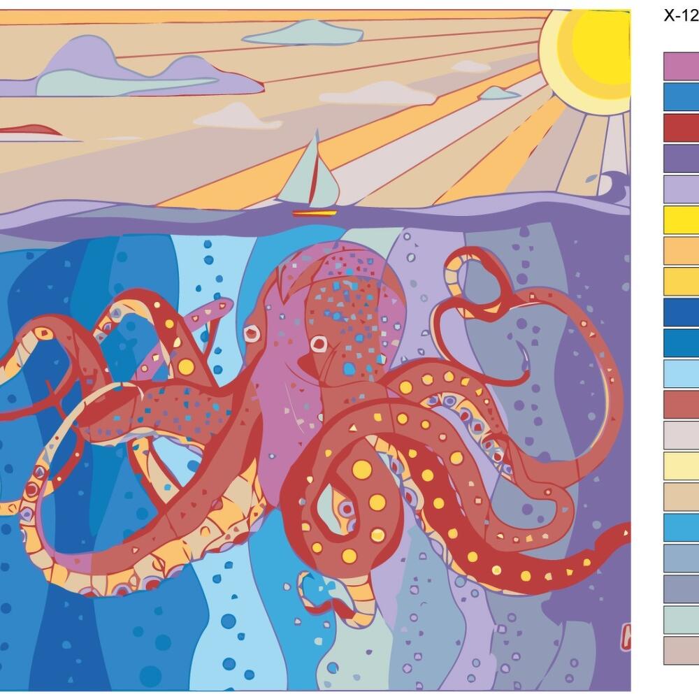 Картина по номерам X-12 Подводный мир. Гигантский осьминог 80x80, Хендмейд  и хобби Москва, Московская область, Россия, купить по цене 5790 RUB,  Картины по номерам в Brushes-Paints с доставкой | Flowwow