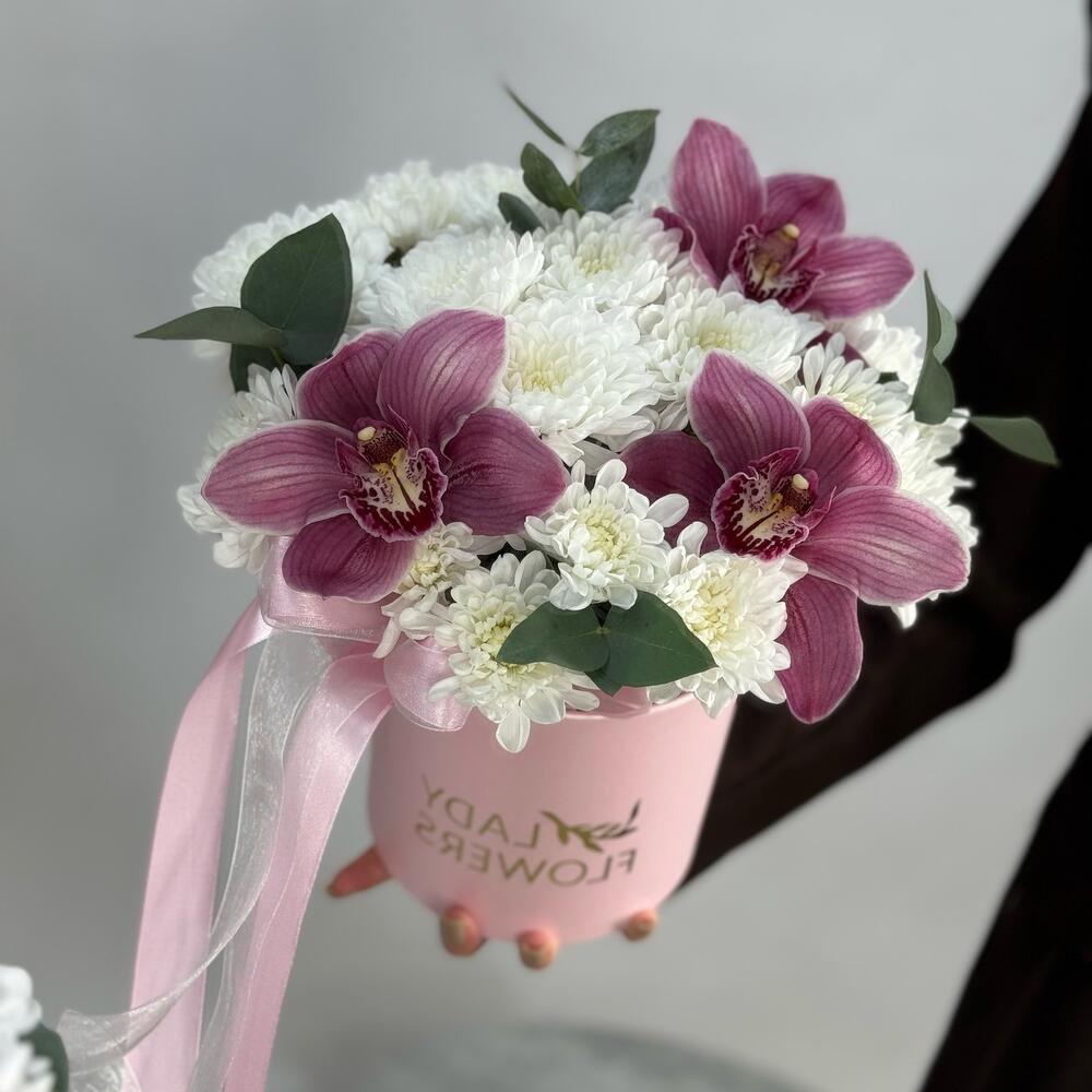 Композиция с хризантемой и орхидеей 💕/ цветы с доставкой в Уфе