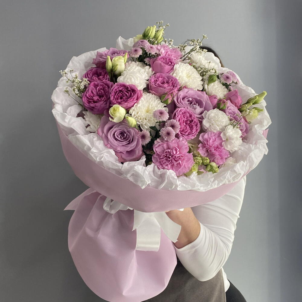 Букет сиреневый 💟 ароматная Роза маритим🌸 пионовидная кустовая Роза 💜 Хризантема