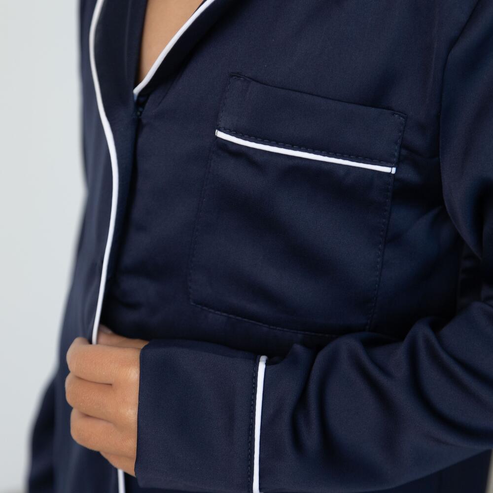 Pijama de seda para niños con pantalones y camisa con botones"Azul"