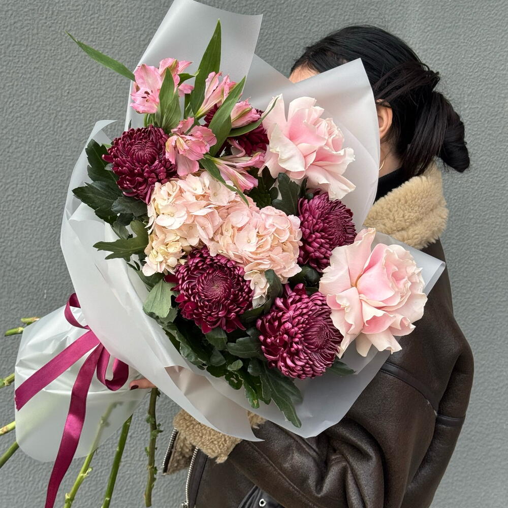 Букет Осеннее ассорти с хризантемой бигуди