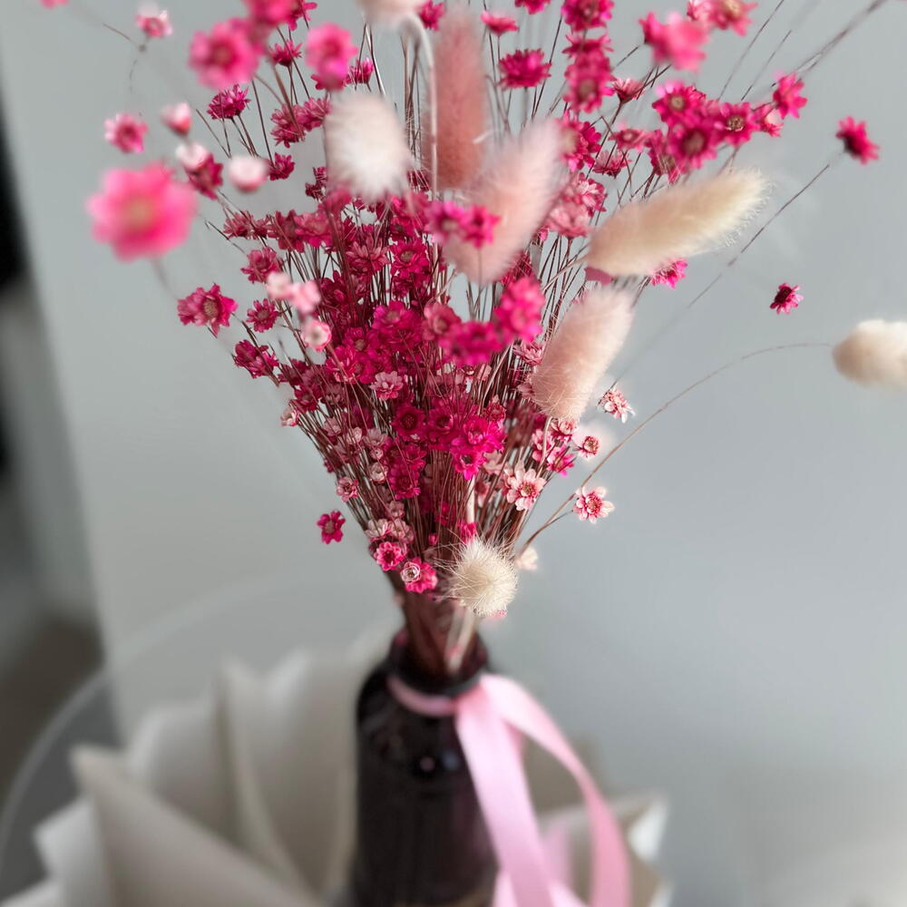 Композиция мини «pink» - сухоцветы в вазе
