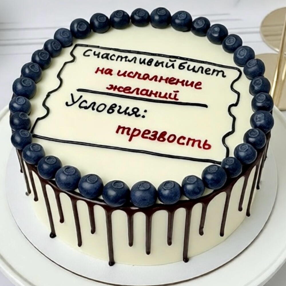Торт на день рождения с голубикой,с шоколадными подтеками,парню,девушке,женщине,мужчине «Счастливый билет»