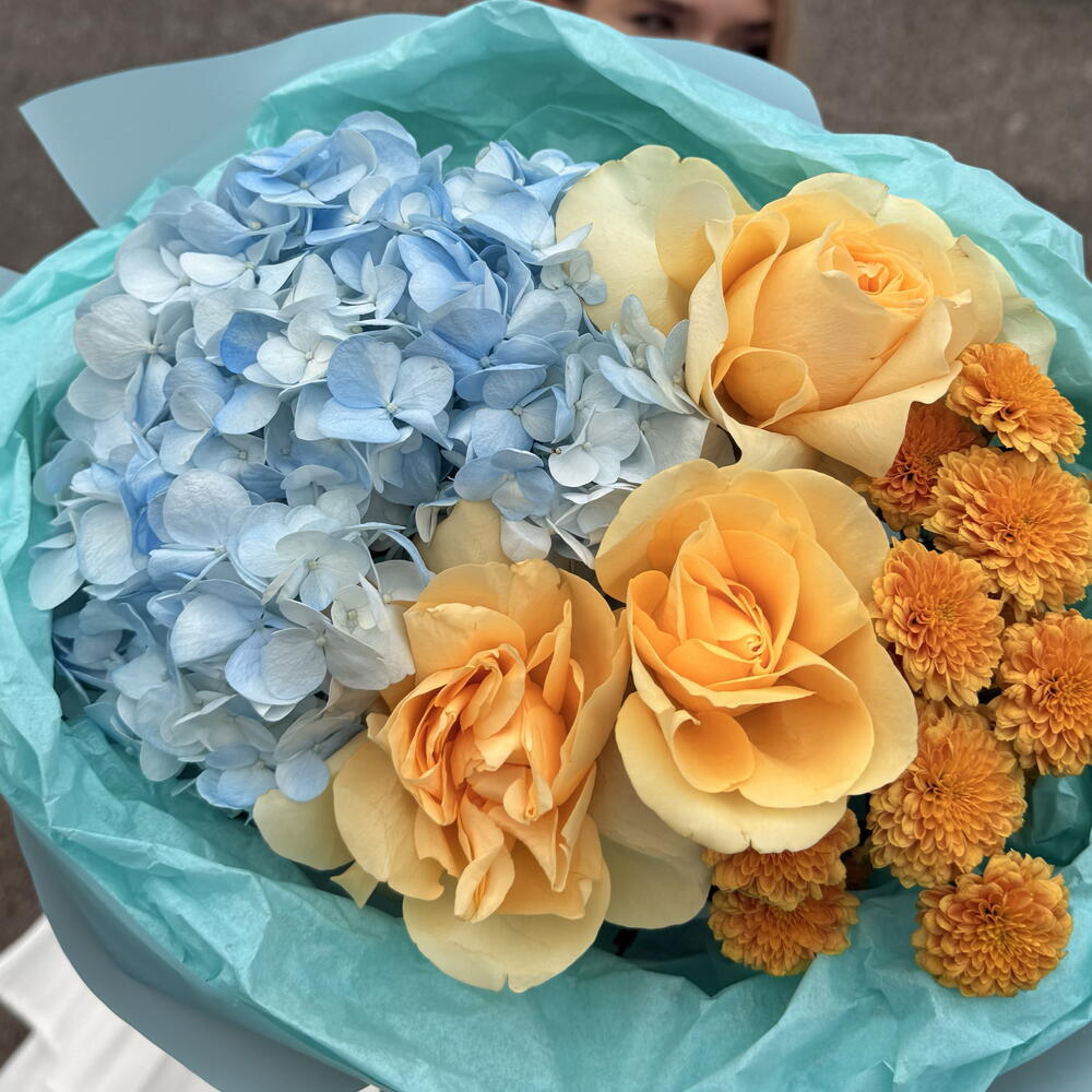 Букет🌿 Гортензия 💙 Роза🦋 Сантини🍁