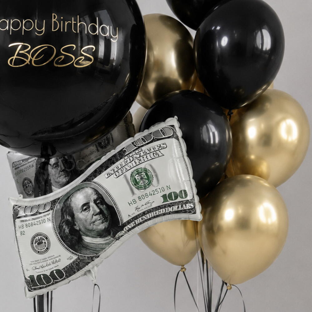 Набор воздушных шаров «Happy Birthday BOSS» 💵🖤