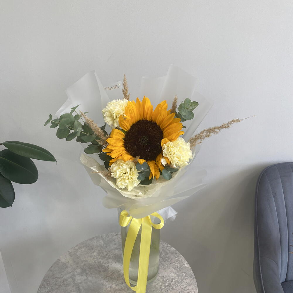Букет - комплимент солнечный с подсолнухом 🌻
