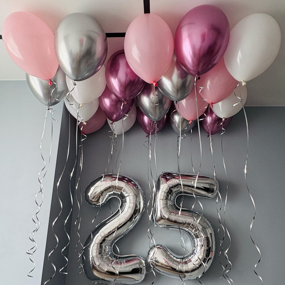 Воздушные шары под потолок 20 шт и 2 любые цифры 102 см, набор гелиевых шаров на день рождения для девушки