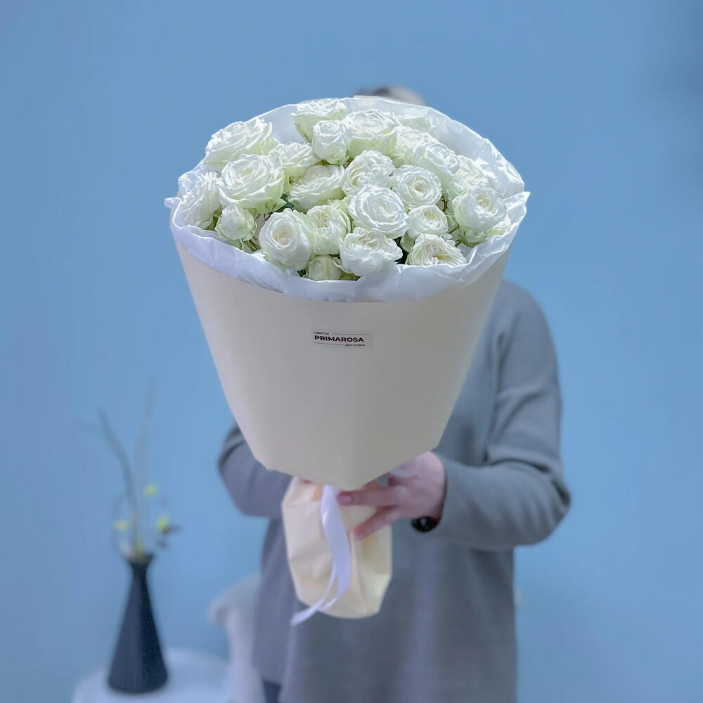 Букет из 7 белых кустовых роз Бомбастик «Белоснежный» 🤍 39001