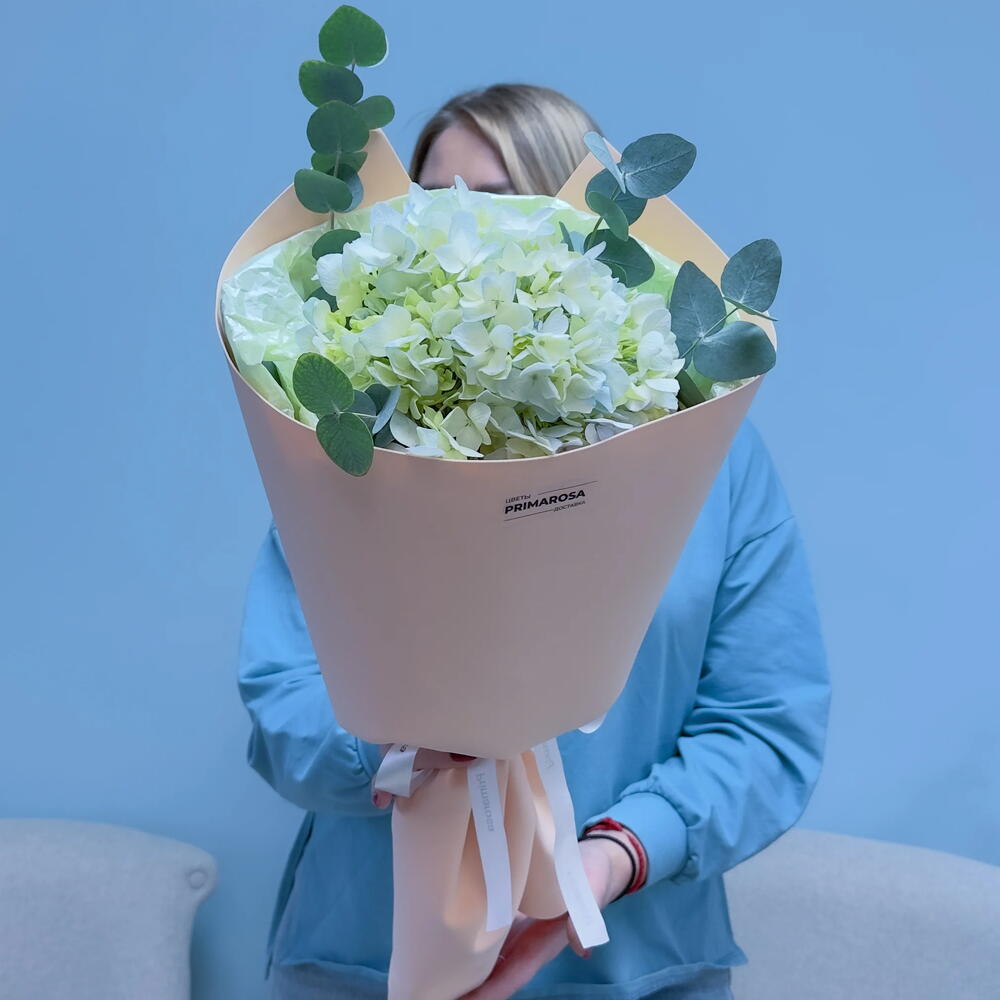 Букет из 1 зелёной гортензии с эвкалиптом «Свежесть»🌿 39978