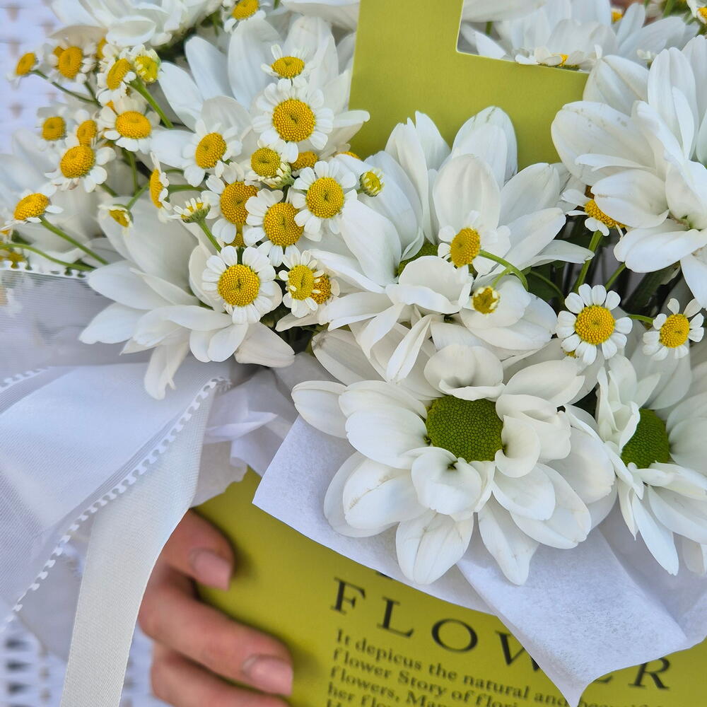 Ромашки, а значит -счастье 🌼 ( хризантема ромашковая и ромашка матрикария в сумочке)