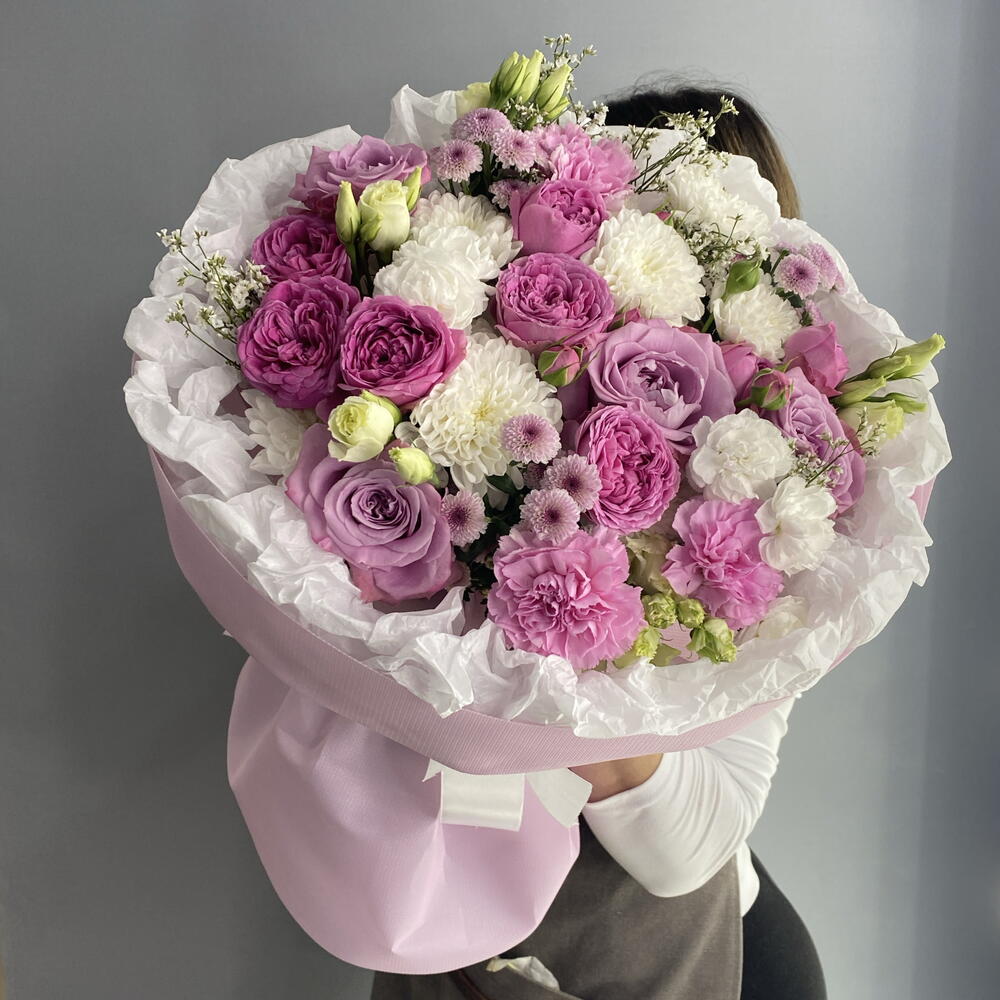 Букет сиреневый 💟 ароматная Роза маритим🌸 пионовидная кустовая Роза 💜 Хризантема