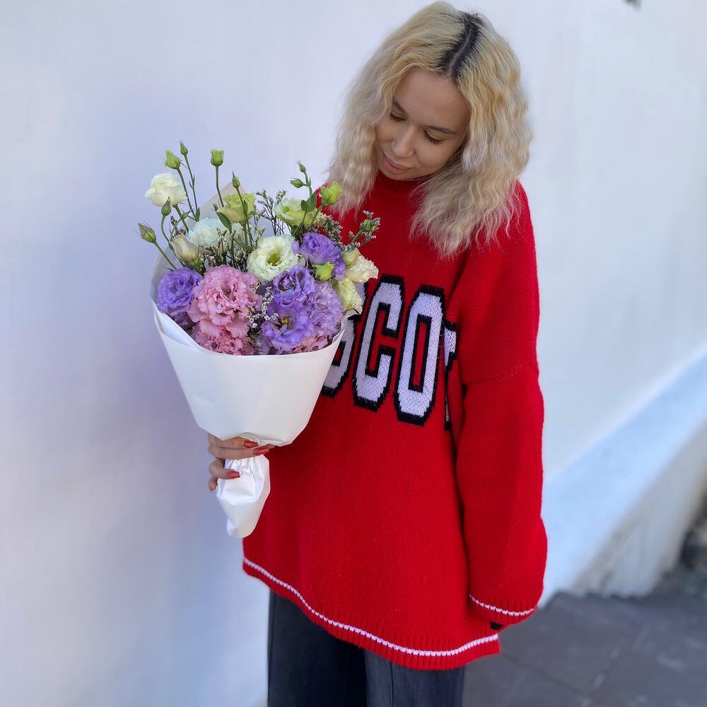 Букет-кулек 💐 махровая эустома и лимониум
