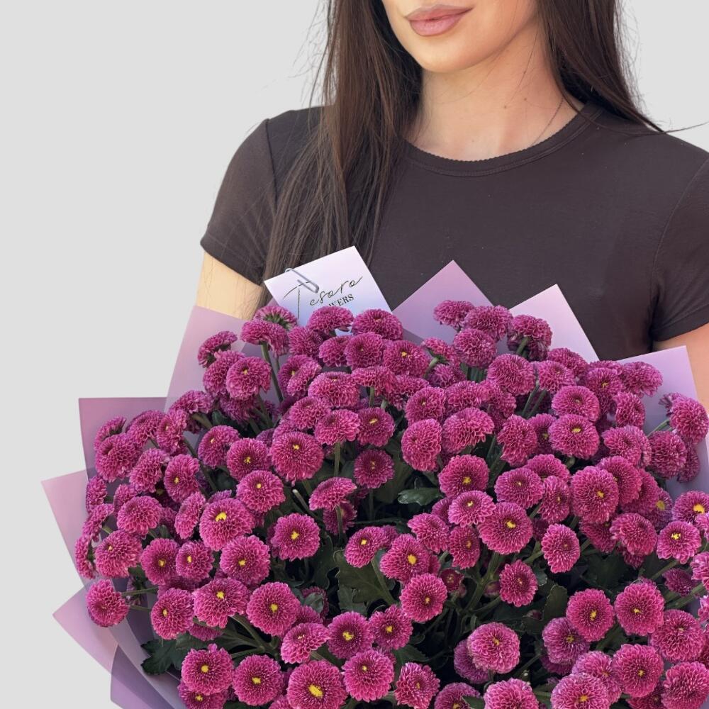 25 малиновых хризантем