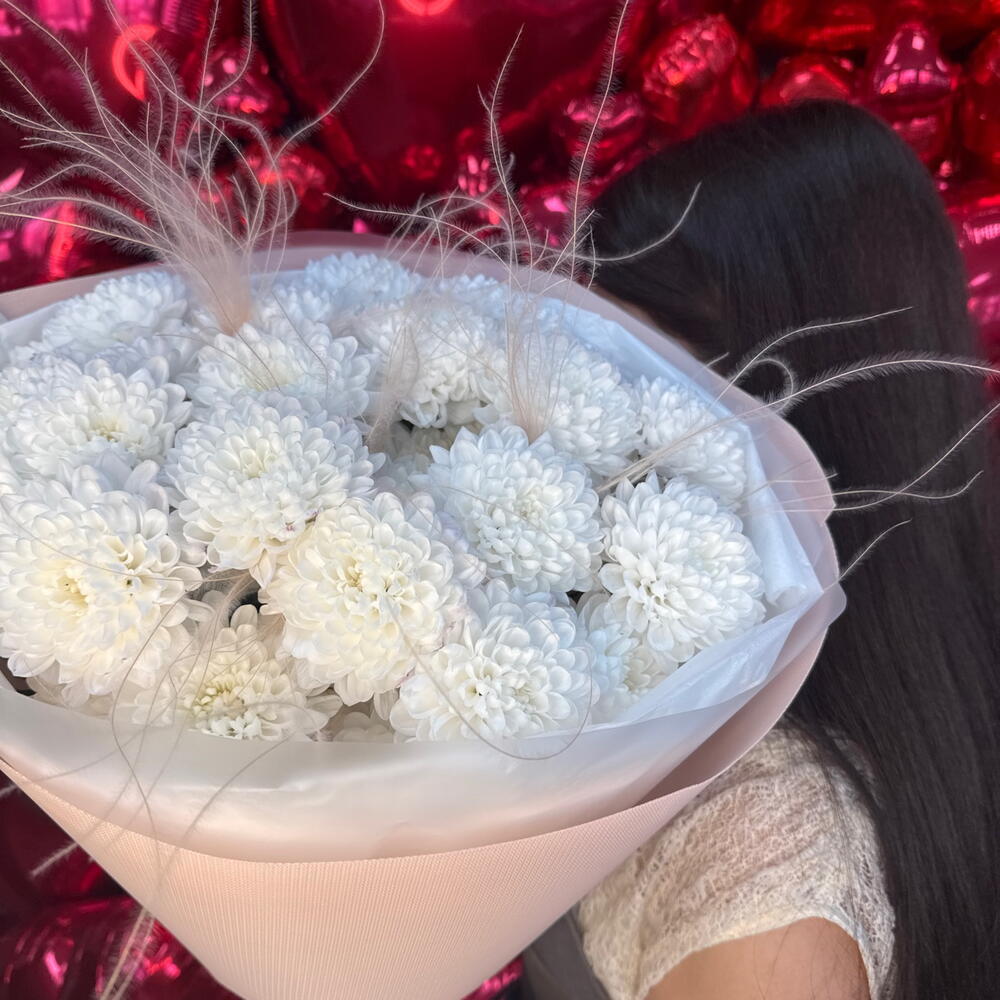 Моно букет 💐 с хризантемой Белый