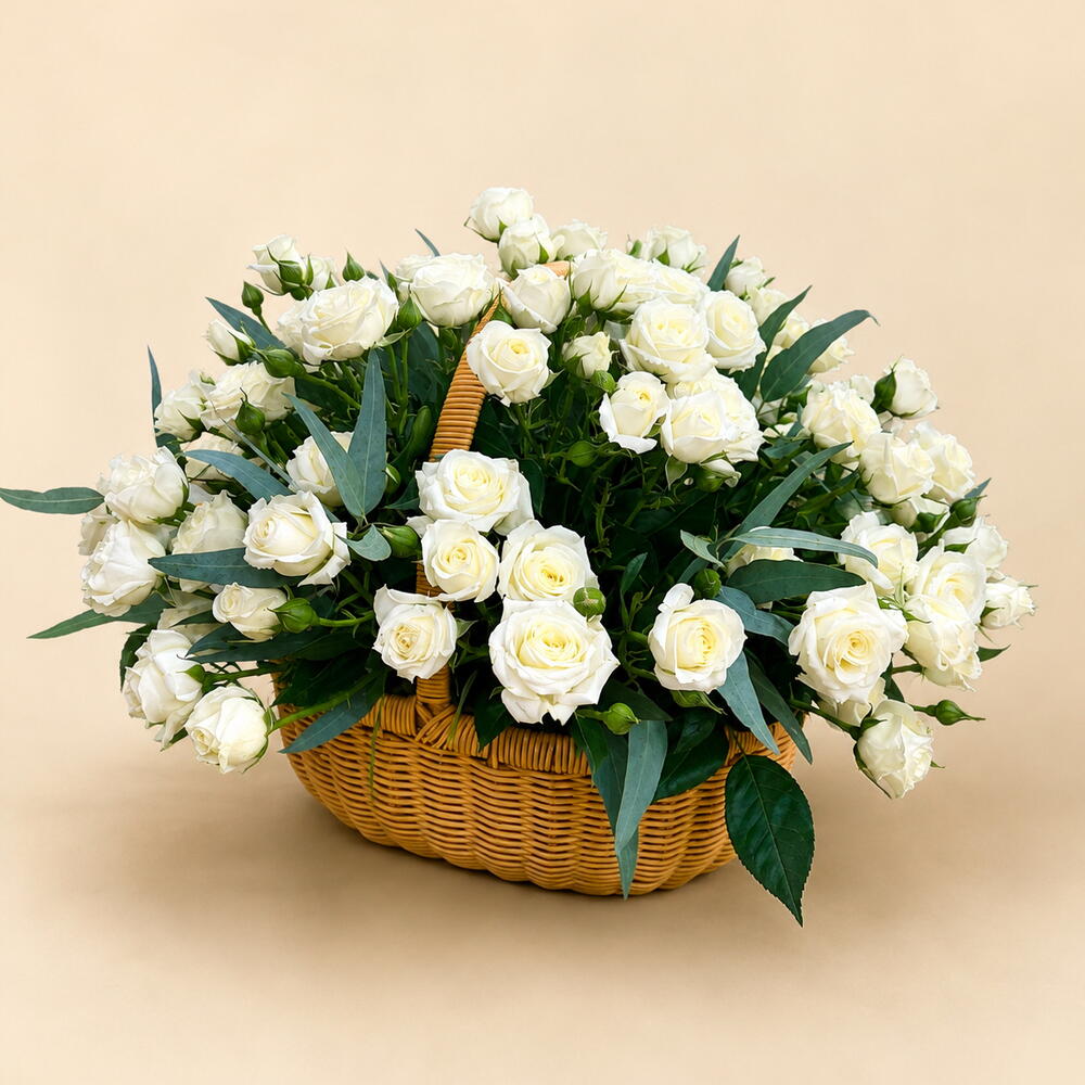 White Spray Rose Basket