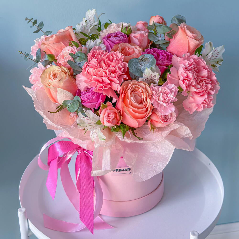 Цветочная композиция в коробке «Розовый сад» 🌸 41158