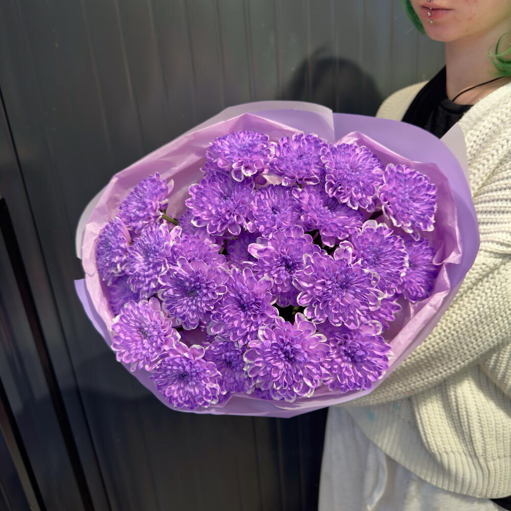 Фиолетовый бархат 💜 стойкий Букет из 5 фиолетовых 💜 кустовых хризантем