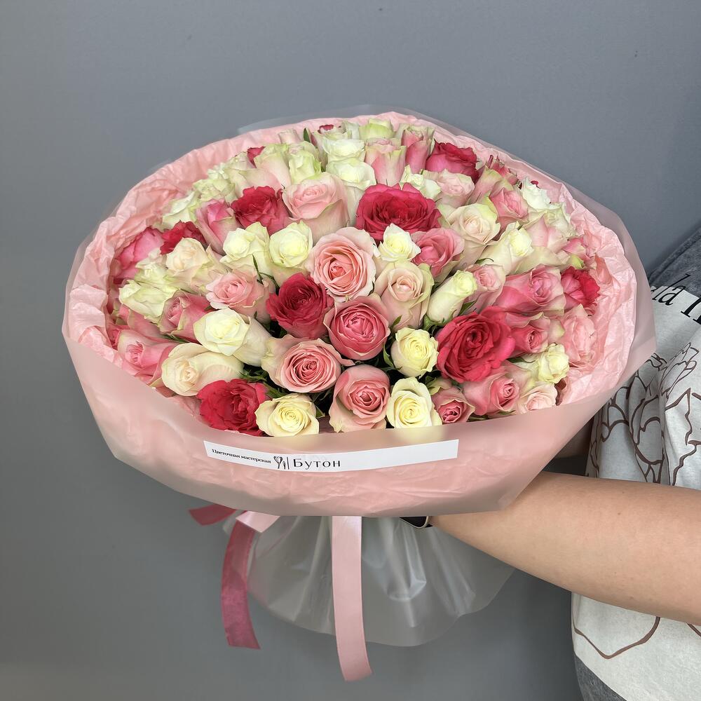 101 роза нежный микс
