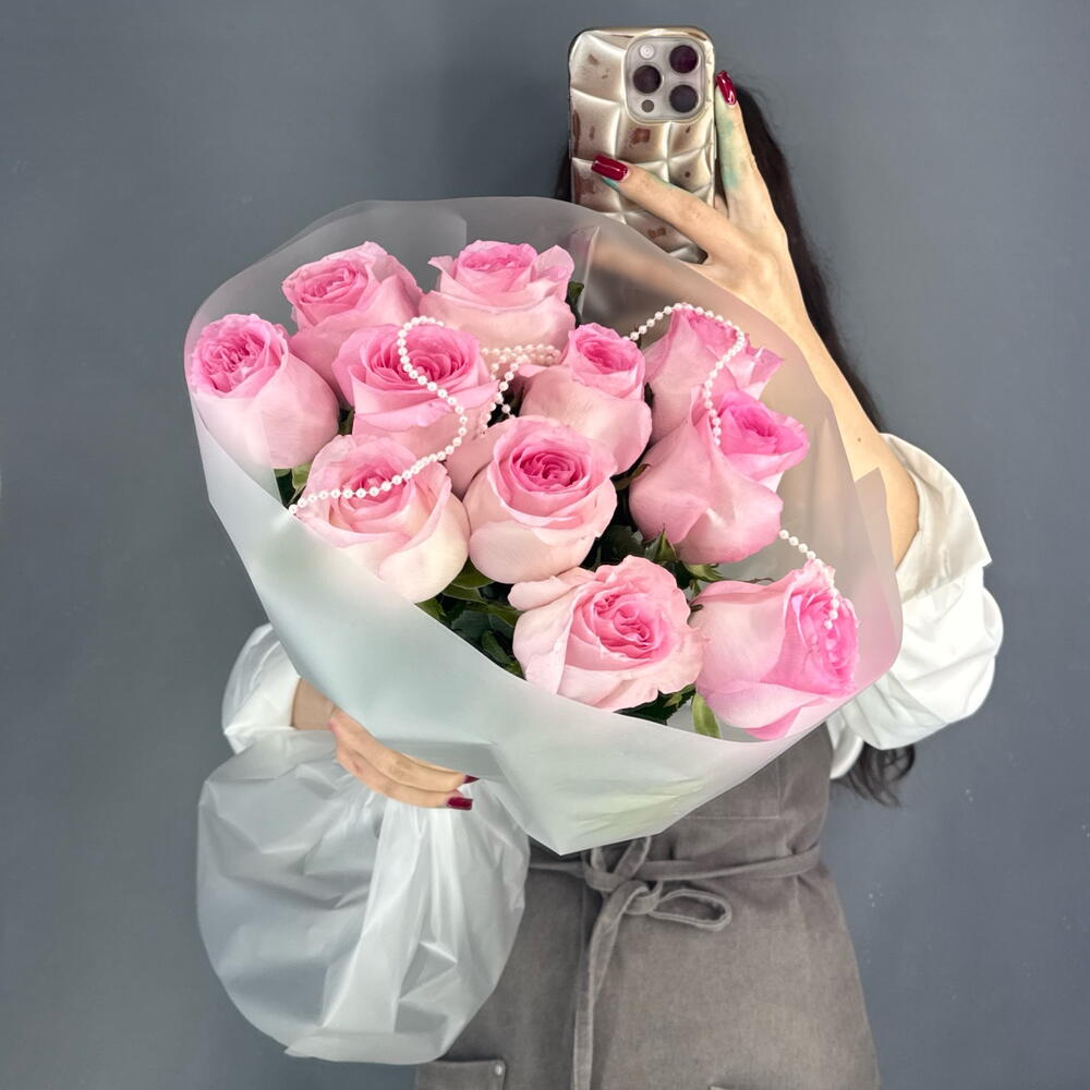 Монобукет💕 с пионовидной розой Мандала 11 штук с бусами