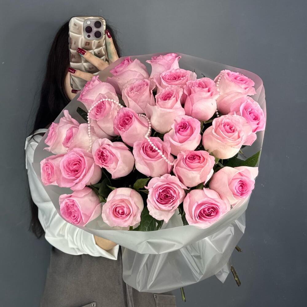Монобукет💕 с пионовидной розой Мандала 25 штук с бусами