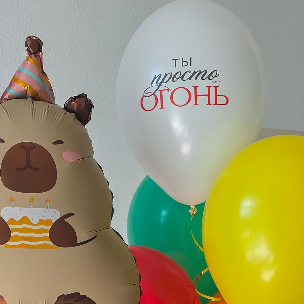 Шары для девочки, девушки, мальчика, коллеги на день рождения Капибара Огонь