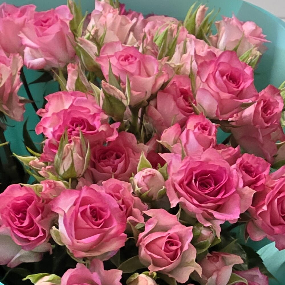Розовый кругляш 😍 из кустовых роз пышный