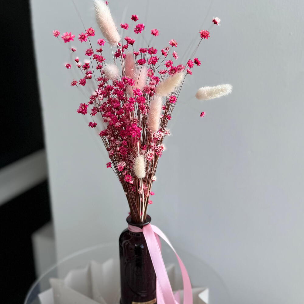Композиция мини «pink» - сухоцветы в вазе