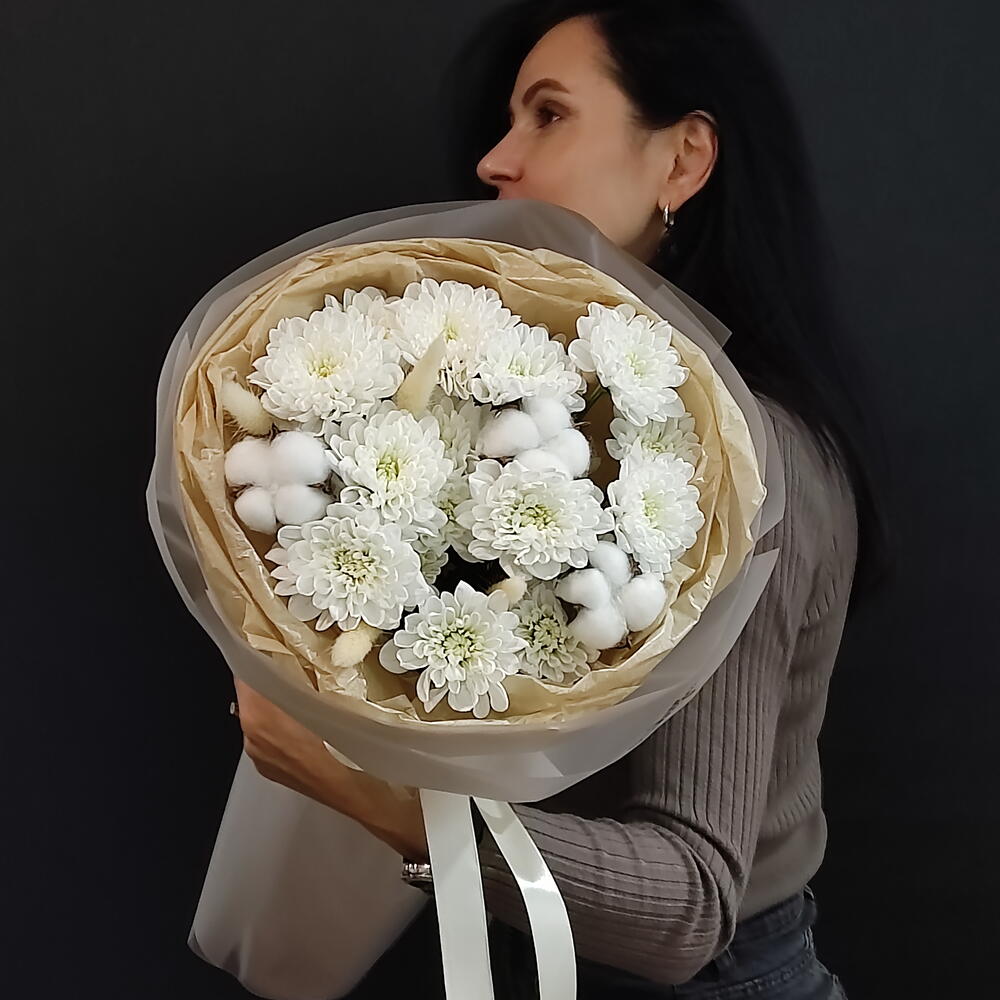 ХРИЗАНТЕМА 🤍БЕЛАЯ 🤍 С ХЛОПКОМ и 🎁 сладкий