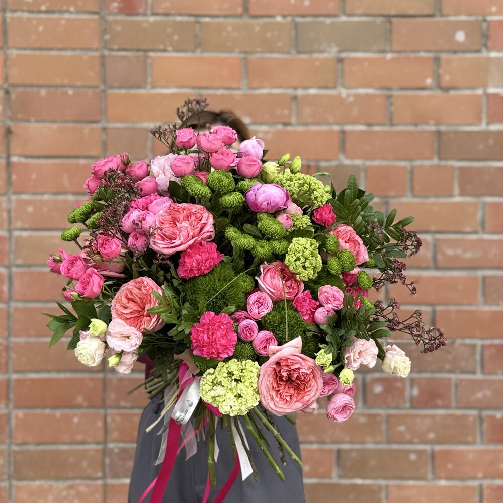 Signature bouquet with peonies and peony-style roses Bloom energy