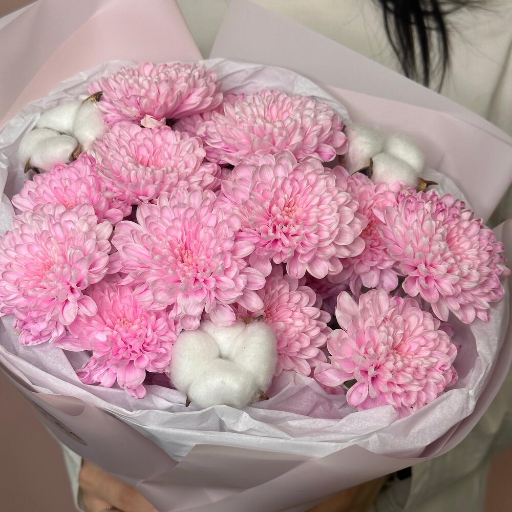 Букет для  красавицы💕из хризантемы и хлопка