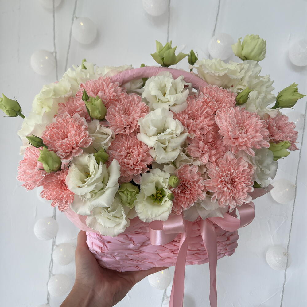 Корзина с хризантемой и эустомой 🌸 р Размер S