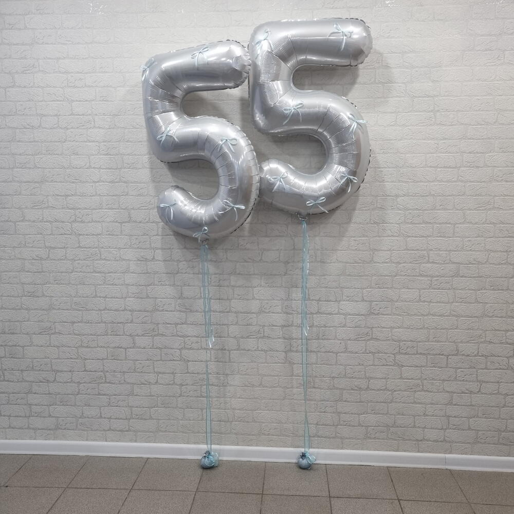 Шары цифры 55 с бантиками