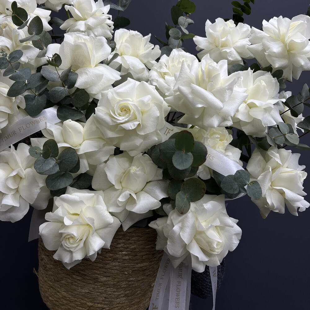 Basket of white roses