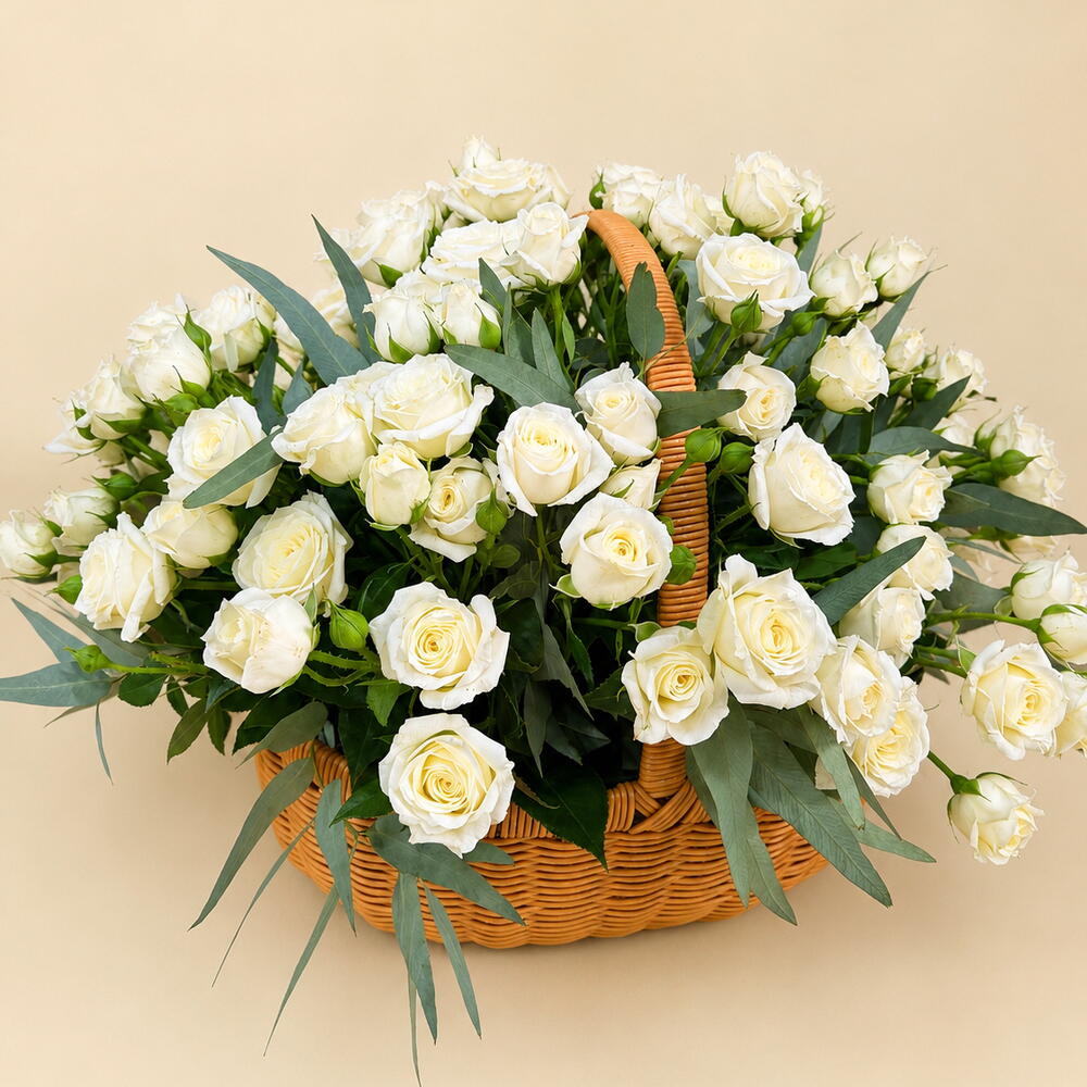 White Spray Rose Basket
