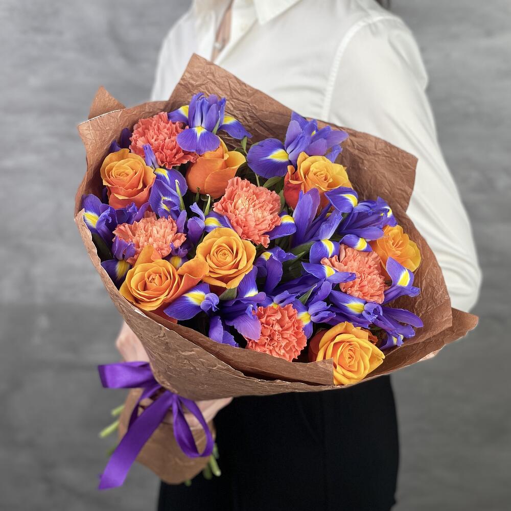 Bouquet of roses and irises by Lillian