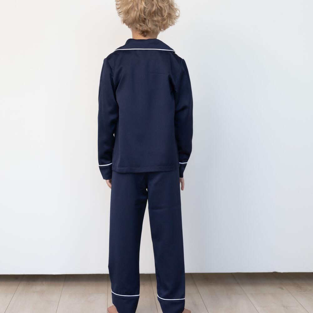 Pijama de seda para niños con pantalones y camisa con botones"Azul"
