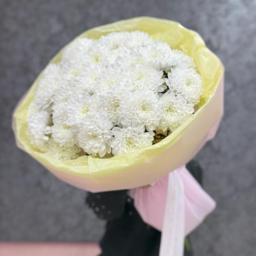 Солнечный кругляш из белой хризантемы