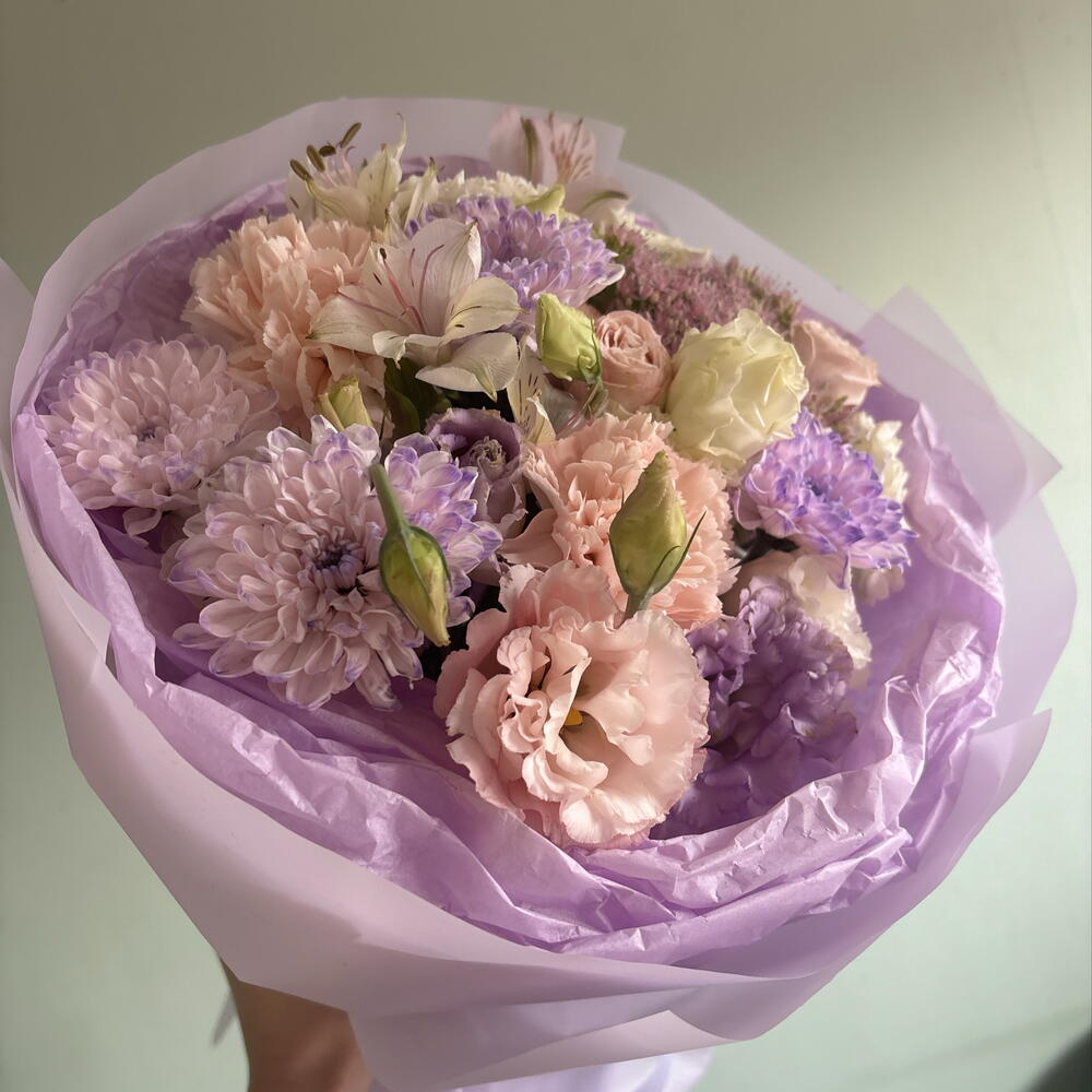 Букет из эустомы/кустовой розы/хризантемы/диантуса💕