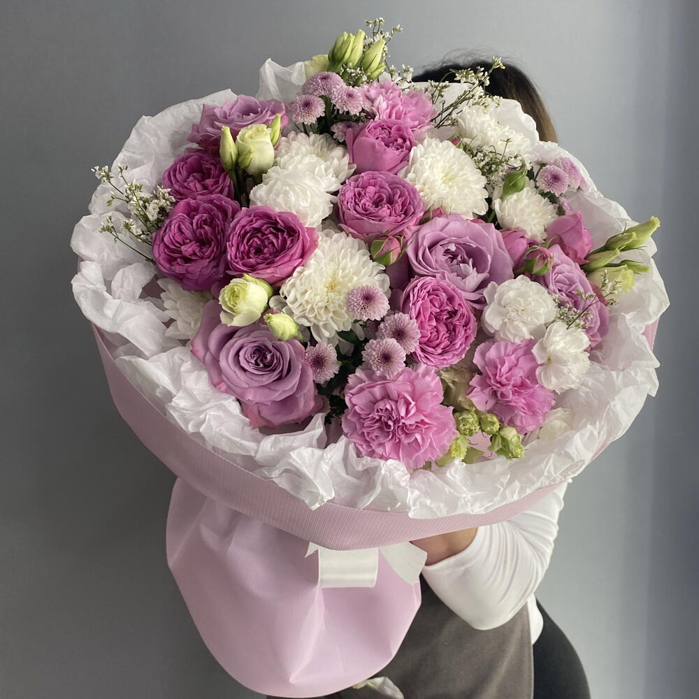 Букет сиреневый 💟 ароматная Роза маритим🌸 пионовидная кустовая Роза 💜 Хризантема