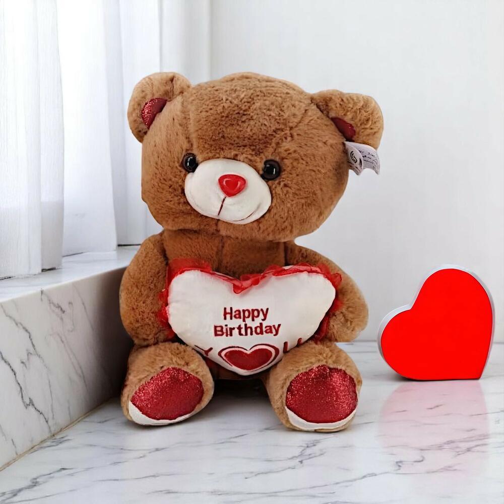 Brown Happy Birthday Teddy Bear – 38CM Plush Gift with Heart - Main Image