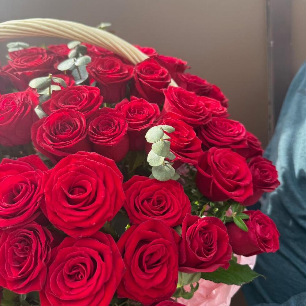 "Романтика в корзине" 🌹🎀 композиция 101 Роза