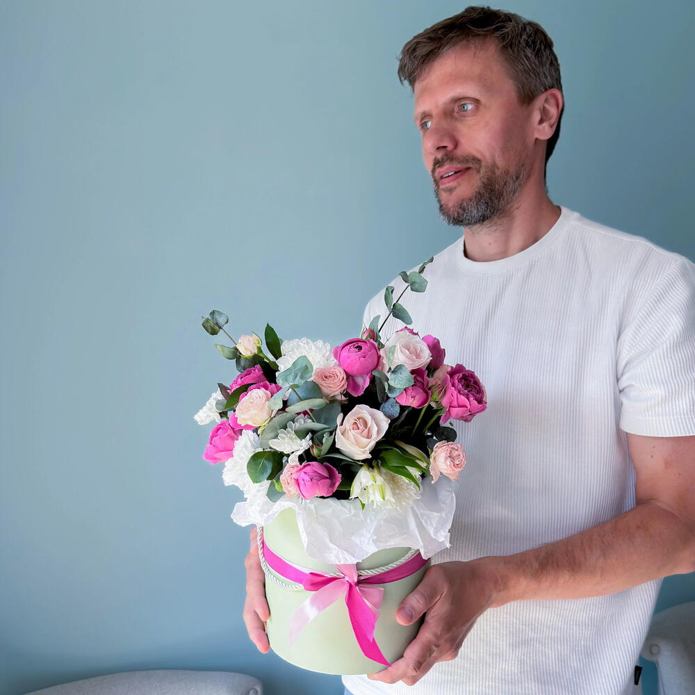 Цветочная коробка «Мятный макарон» 🌸🤍 39641